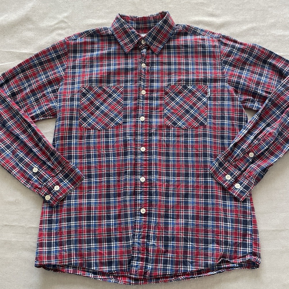 Carhartt Men Button Down Shirt Red/Blue Plaid Cotton Long Large Grunge Cabin Dad